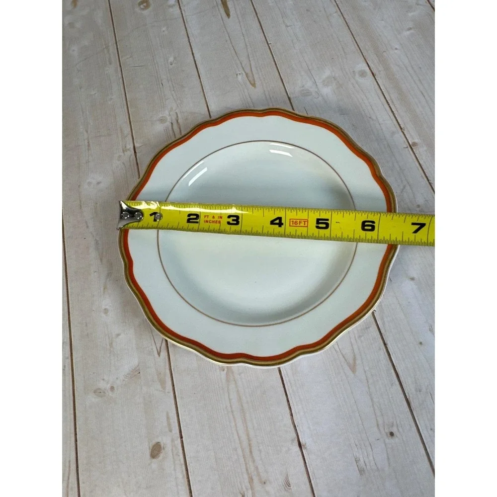 Meissen Orange Band Bread Butter Plates Set of 4 Gold Trim Crossed Swords 6 3/8